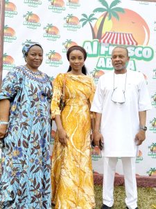 Senator Basheer Lado, Special Adviser to the President on Senate Matters, with Aisha Ibrahim B. Babangida and their daughter, Fatima, at the Alfresco Small Business Support event in Abuja on Sunday—hosted by their daughter.