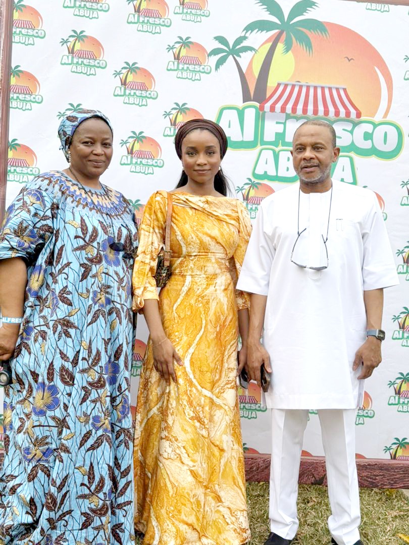 Senator Basheer Lado, Special Adviser to the President on Senate Matters, with Aisha Ibrahim B. Babangida and their daughter, Fatima, at the Alfresco Small Business Support event in Abuja on Sunday—hosted by their daughter.